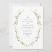 QRコードヴィンテージワイルドフラワーガーデンモノグラム結婚ズ 招待状 (正面)