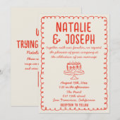 QRコードヴィンテージ手描き赤ケーキファンキー結婚ズ 招待状 (正面/裏面)