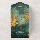 QRコードヴィンテージ水色シナ結婚ル オールインワン招待状 (外側)