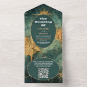 QRコードヴィンテージ水色シナ結婚ル オールインワン招待状 (内側)