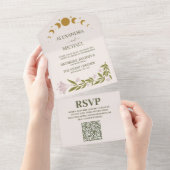 QRコードヴィンテージ神秘結婚植物学 オールインワン招待状 (貼ってはがせる)