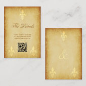 QRコードヴィンテージ金ゴールドインペリアル(紋章の)フラ・ダ・リ結婚 エンクロージャーカード (正面/裏面)