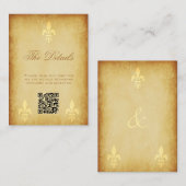 QRコードヴィンテージ金ゴールドフランスの(紋章の)フラ・ダ・リ詳細 エンクロージャーカード (正面/裏面)