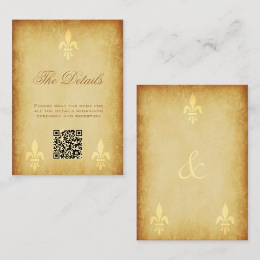 QRコードヴィンテージ金ゴールドフランスの(紋章の)フラ・ダ・リ詳細 エンクロージャーカード (正面/裏面)