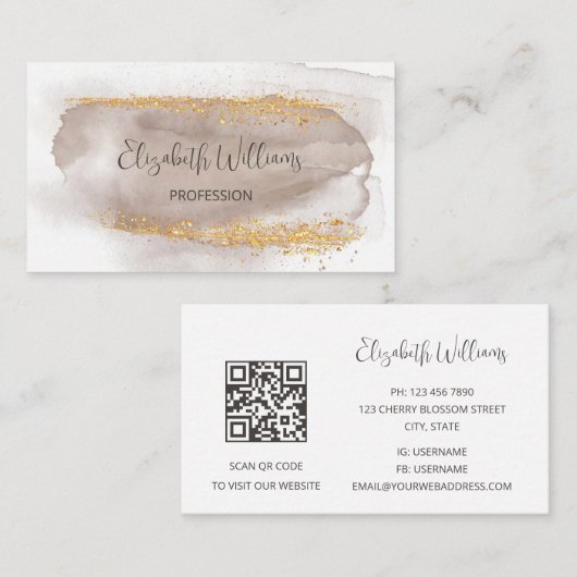 QRコード中和金ゴールド水色背景 名刺 (正面/裏面)