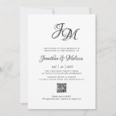 QRコード予算モノグラムのスクリプトフォト結婚ズ 招待状 (正面)