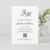 QRコード予算モノグラムのスクリプトフォト結婚ズ 招待状 (スタンド正面)