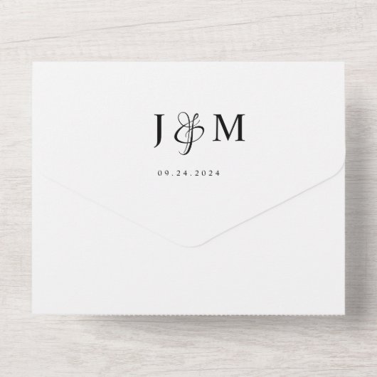 QRコード予算モノグラムフォトオーバーレイ結婚ズ オールインワン招待状 (裏面)