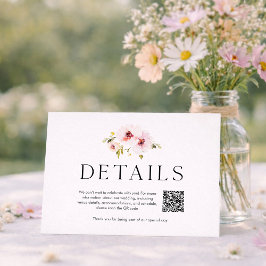 QRコード付きのエレガントなフラワーモチーフの結婚式詳細カード 出欠カード