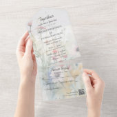QRコード付きのスプリングウォーターカラーの野の花 オールインワン招待状 (貼ってはがせる)