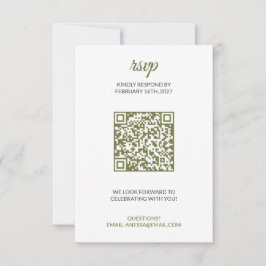 QRコード付きのセージグリーンの結婚式RSVP 出欠カード