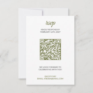 QRコード付きのセージグリーンの結婚式RSVP 出欠カード