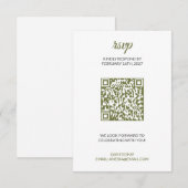 QRコード付きのセージグリーンの結婚式RSVP 出欠カード (正面/裏面)