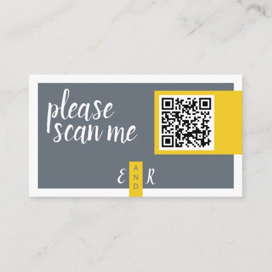 QRコード付きのモダンなグレーとイエローの結婚式ウェブサイトカード エンクロージャーカード (裏面)