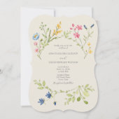 QRコード付きのワイルドフラワー結婚式招待状 招待状 (正面)