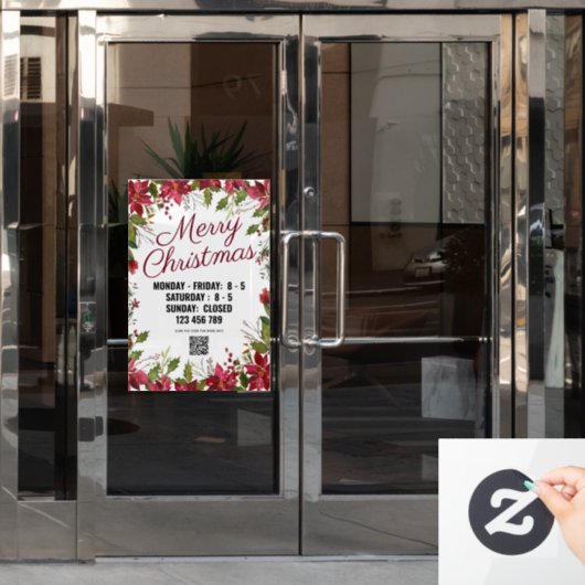 QRコード付きの休日シーズンの店舗の看板。 ウィンドウサイン (オフィスドア)