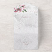 QRコード付きの白い背景にピンクのユリ(憂鬱な雰囲気) オールインワン招待状 (外側)