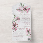 QRコード付きの白い背景にピンクのユリ(憂鬱な雰囲気) オールインワン招待状 (内側)