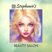 QRコード付きの美しいブロンドの女の子の美容サロン ウィンドウサイン (シート3)