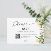 QRコード付きウェディングRSVPカード – レモン,イタリア 出欠カード (スタンド正面)