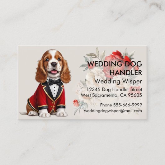 QRコード付きエレガントなウェディングドッグハンドラー 名刺 (正面)