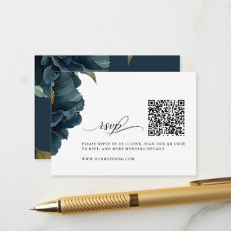 QRコード付きエレガントなネイビーブルーの結婚式RSVP エンクロージャーカード