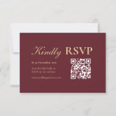 QRコード付きエレガントなバーガンディゴールドの結婚式RSVP 出欠カード (正面)