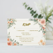 QRコード付きエレガントなフラワーハートの結婚式RSVP 出欠カード (スタンド正面)