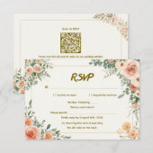 QRコード付きエレガントなフラワーハートの結婚式RSVP 出欠カード (正面/裏面)