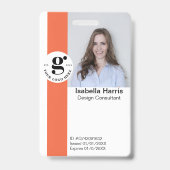 QRコード付きオレンジ色の写真IDバッジ バッジ (Front)