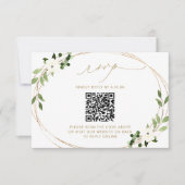 QRコード付きオンライン結婚式返信カード グリーナリーゴールドRS 出欠カード (正面)