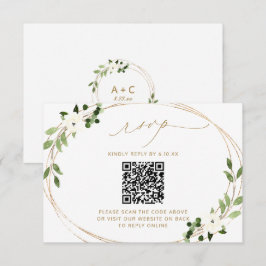 QRコード付きオンライン結婚式返信カード グリーナリーゴールドRS 出欠カード