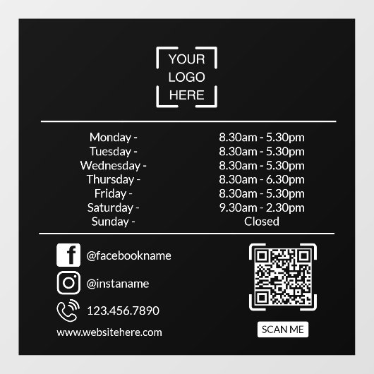 QRコード付きオーダーメイドロゴ 開店時間 ウィンドウサイン (シート)