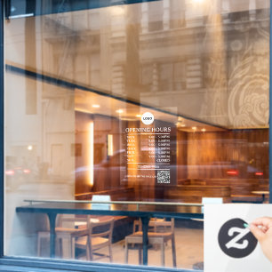QRコード付きカスタム店舗営業時間サイン モダンショップ ウィンドウサイン