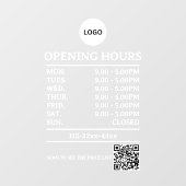 QRコード付きカスタム店舗営業時間サイン | モダンショップ ウィンドウサイン (シート)