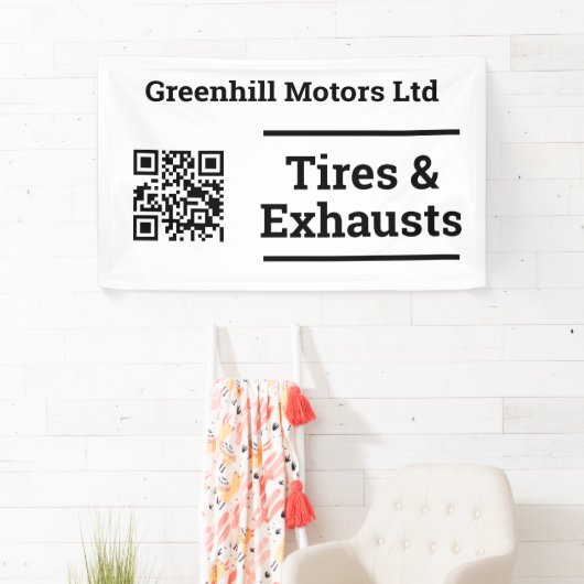 QRコード付きガレージ車両サービスデザイン 横断幕 (インサイチュ)