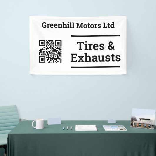 QRコード付きガレージ車両サービスデザイン 横断幕 (トレードショー)