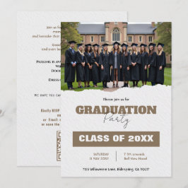 🎓QRコード付きクラス・イヤー写真付き卒業パーティー招待状 招待状