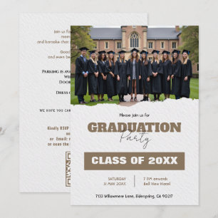 🎓QRコード付きクラス・イヤー写真付き卒業パーティー招待状 招待状
