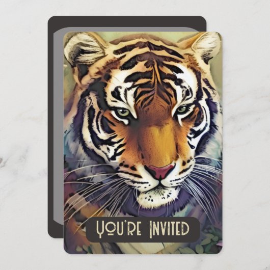 QRコード付きクリエイティブな虎の招待状 招待状 (正面/裏面)