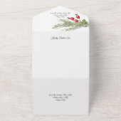 QRコード付きクリスマスパインとベリー オールインワン招待状 (外側)