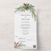 QRコード付きクリスマスパインとベリー オールインワン招待状 (内側)