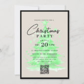 QRコード付きグリーンクリスマスツリーのクリスマスパーティー 招待状 (正面)