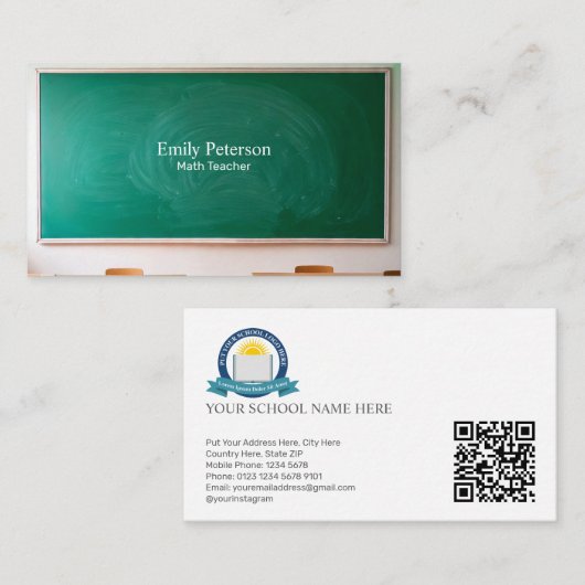 QRコード付きグリーンシャルボードスクール先生 名刺 (正面/裏面)