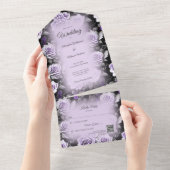 QRコード付きグレーおよびラベンダーバラ オールインワン招待状 (貼ってはがせる)