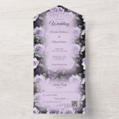 QRコード付きグレーおよびラベンダーバラ オールインワン招待状 (内側)