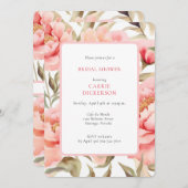 QRコード付きコテージコア赤面フローラブライダルシャワー 招待状 (正面/裏面)