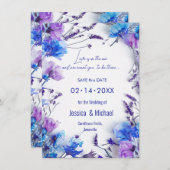 💍 QRコード付きコーンフラワーとラベンダーエレガンス セーブザデート (正面/裏面)