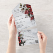 QRコード付きゴシックレッドローズ オールインワン招待状 (貼ってはがせる)