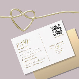 QRコード付きゴールド結婚式RSVPカード(返信ハガキ兼用) 出欠カード